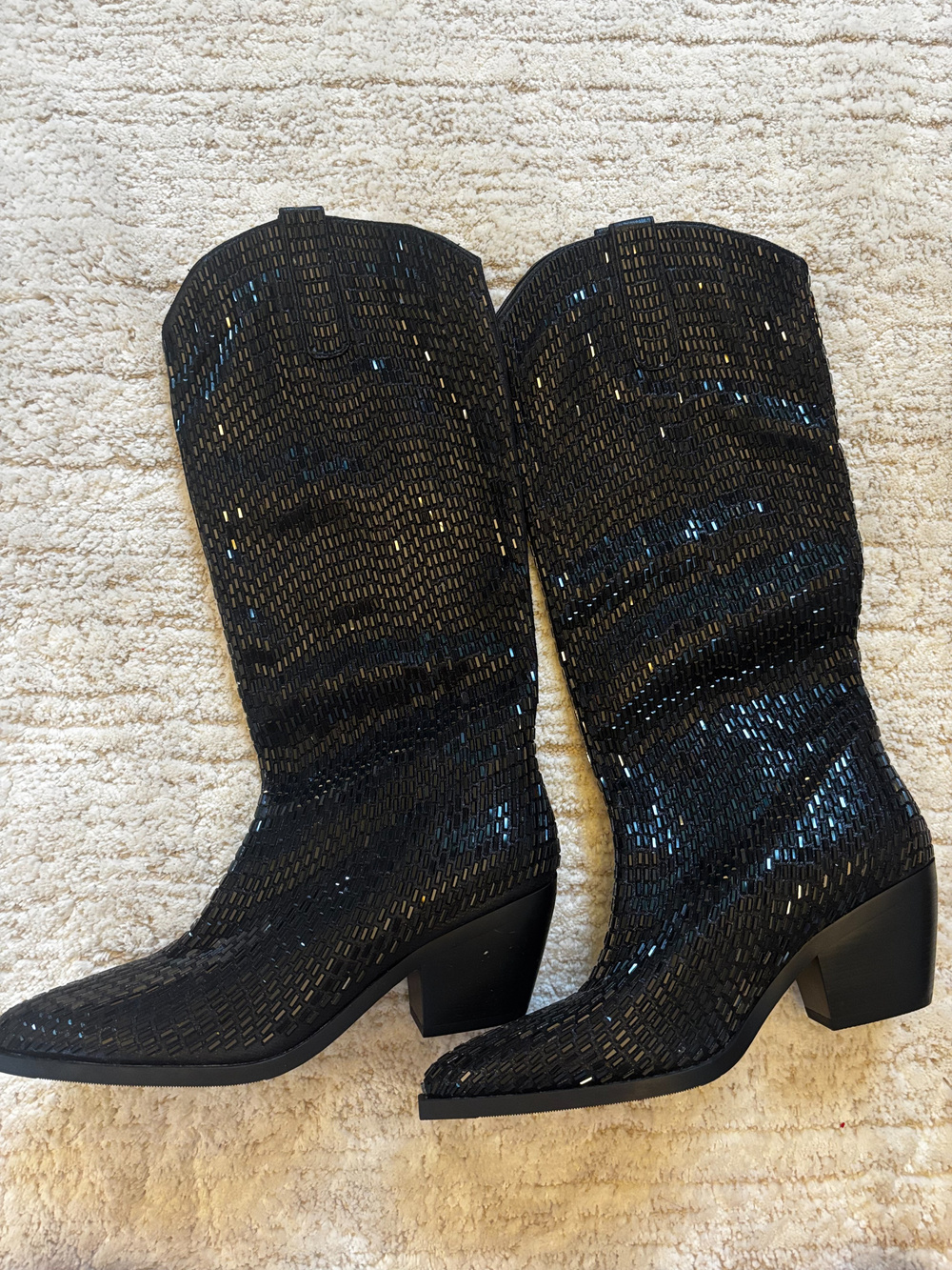 Azalea Wang Black Sequin Western Cowboy Boots Size 8.5